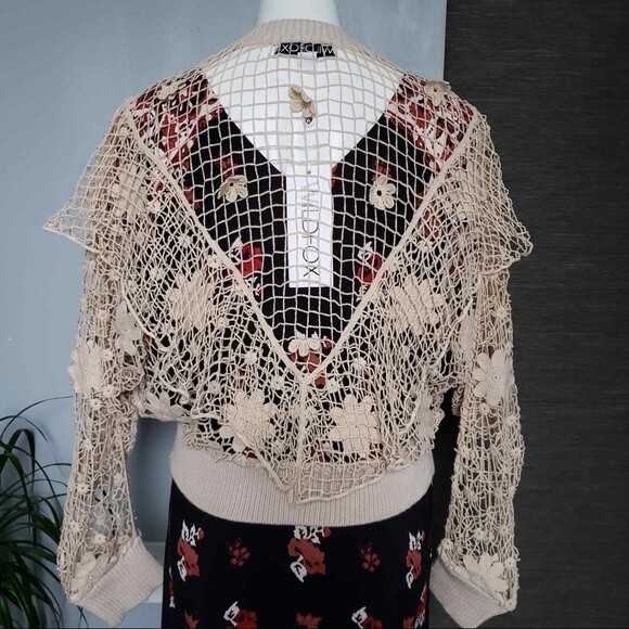 Wildfox NEW Daisies Blake Zip Up Crochet Jacket L - Picture 8 of 9